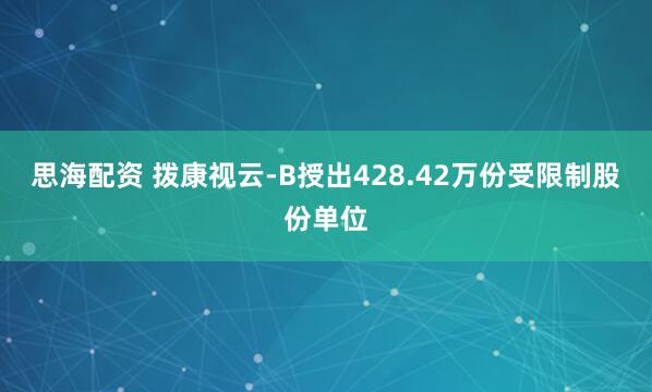 思海配资 拨康视云-B授出428.42万份受限制股份单位